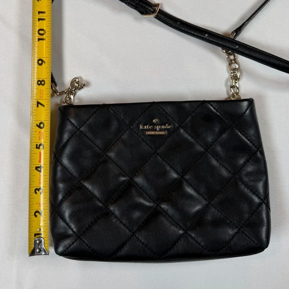 Kate Spade New York Emerson Place Black Quilted Leather Bag Gold Chain Strap